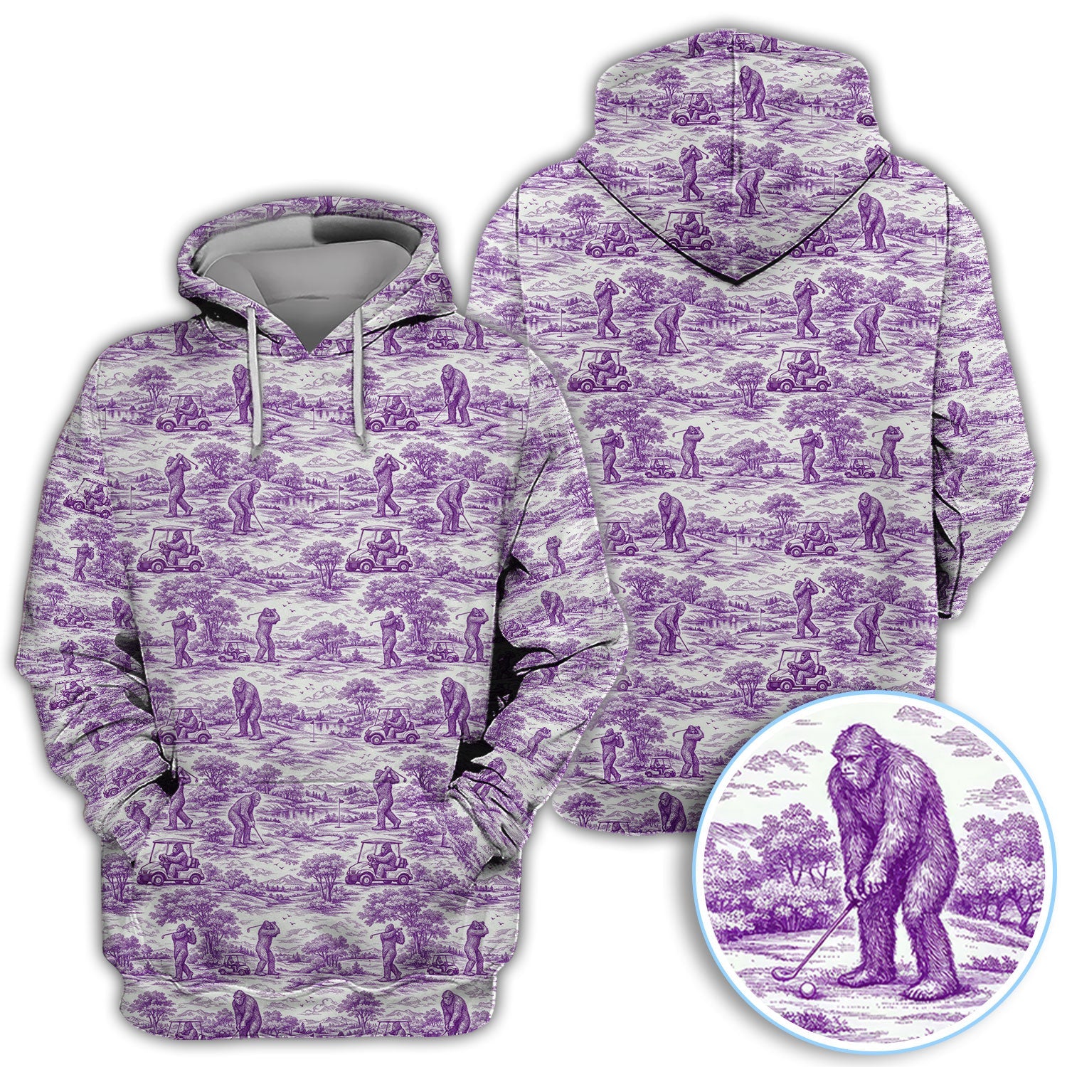 Crazy Bigfoot Pattern Golf Polos, Funny Sasquatch Golf Shirt For Men, Golf Gift For Golfer