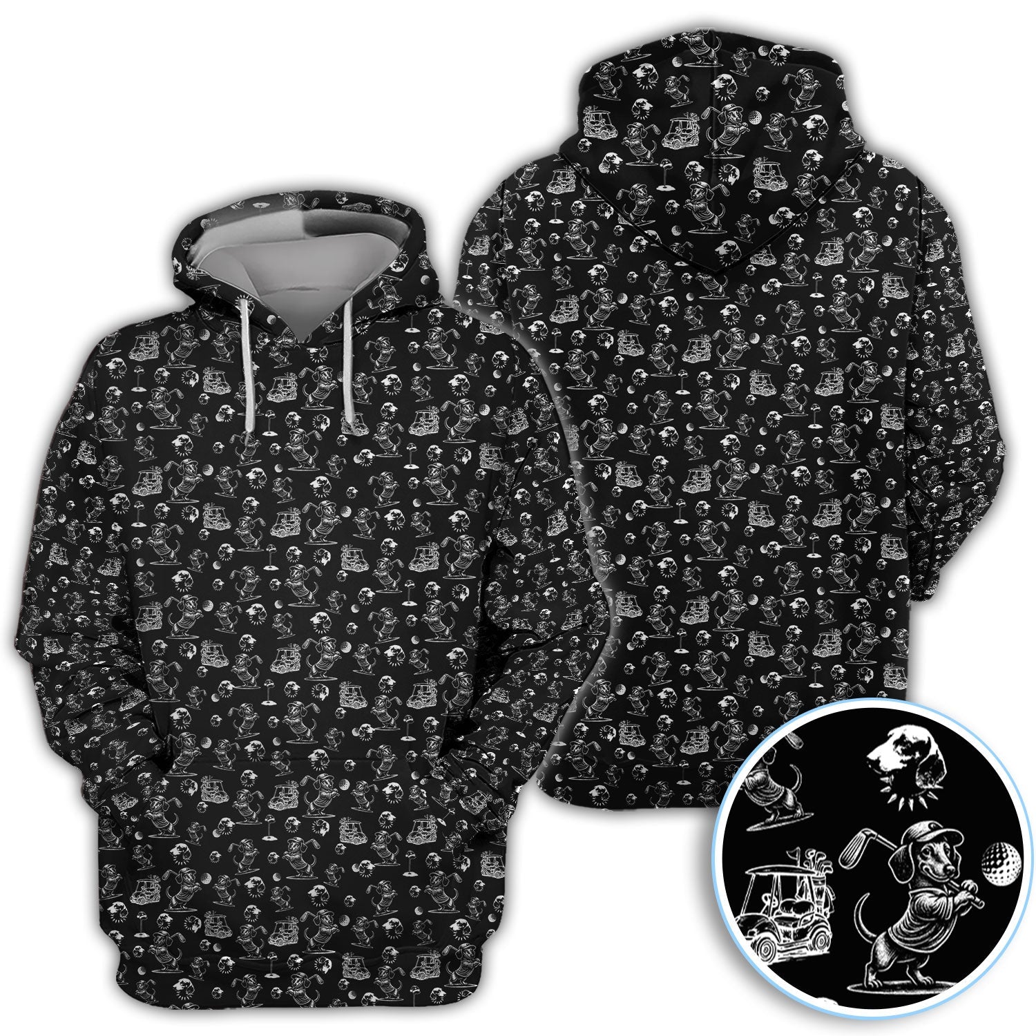 Funny Dachshund Pattern Golf Shirt For Men, Wiener Dog Golf Polos For Golfer, Dad Golf Gift
