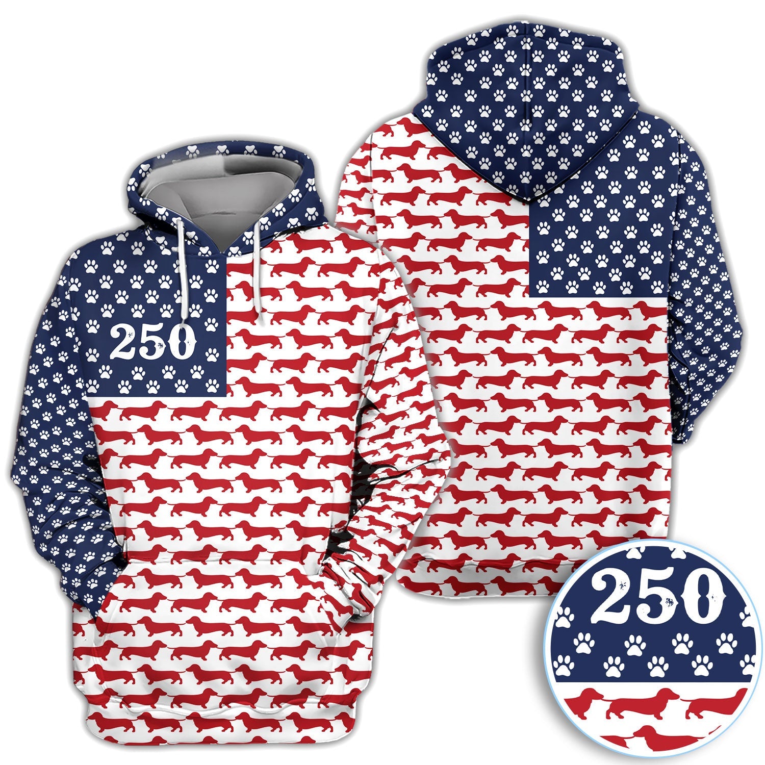 Dachshund USA Flag 250 Pattern Golf Polos, Crazy Dachshund Golf Shirt For Women, Funny Golf Shirt
