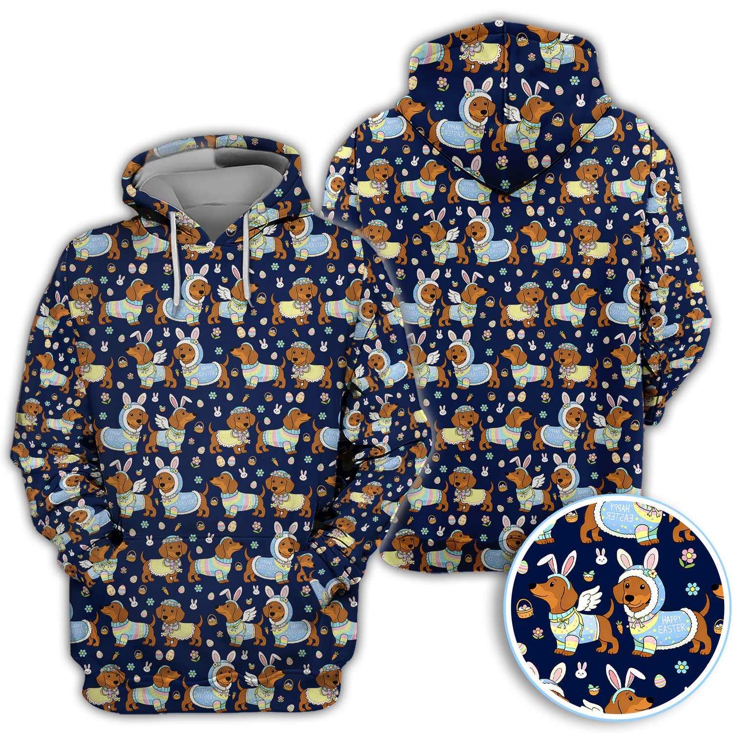Dachshund Happy Easter Golf Polos, Easter Wiener Dog Pattern Golf Shirt, Golf Gift For Golfer