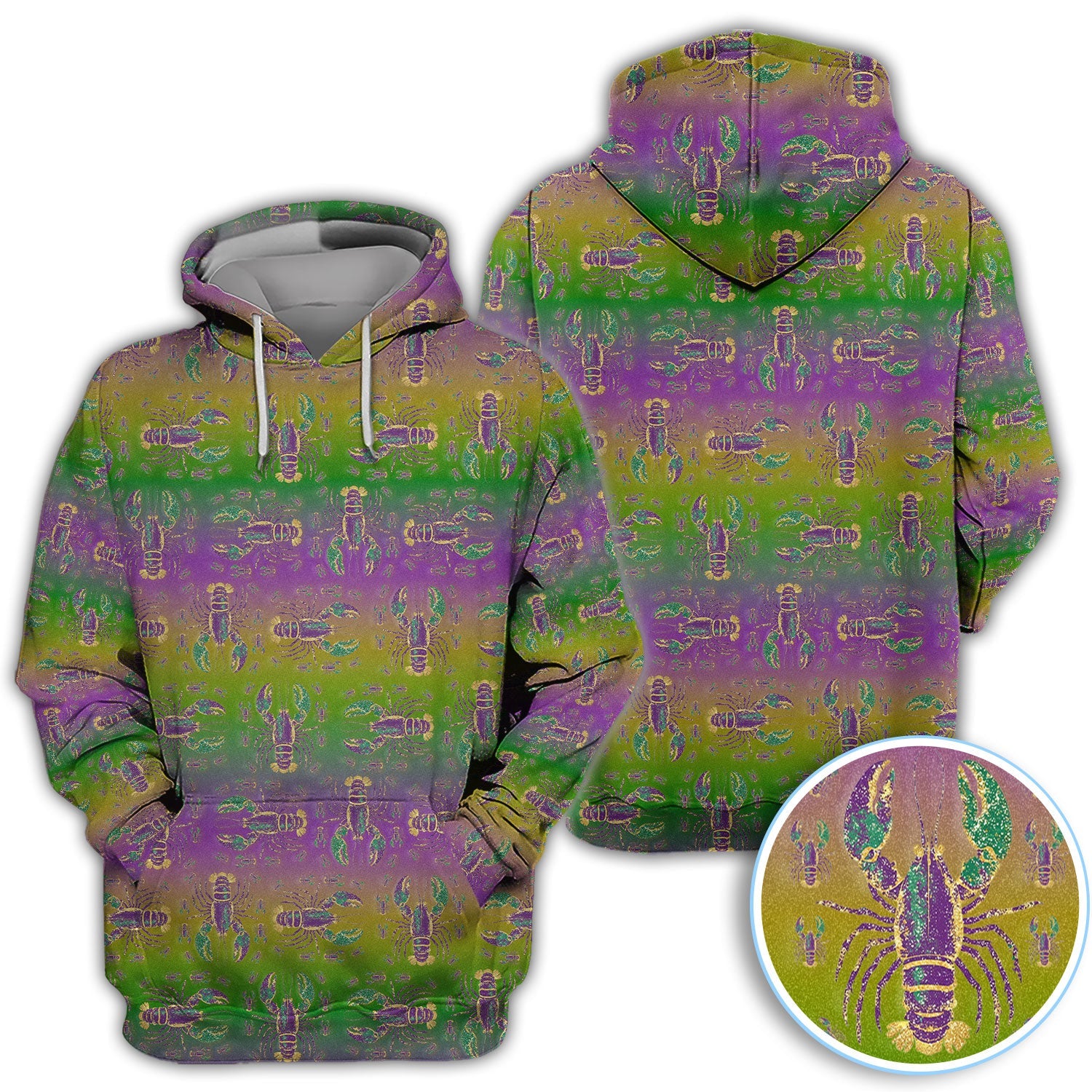 Louisiana Crawfish Pattern Golf Shirt, Mardi Gras Golf Polos For Golfer