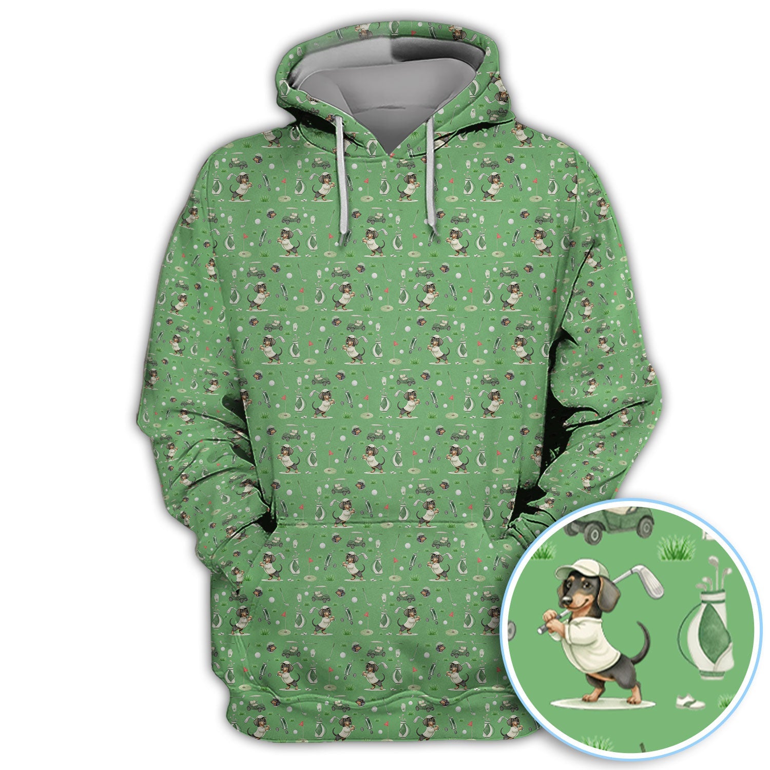 Funny Wiener Dog Golf Shirt, Dachshund Pattern Golf Polos, Crazy Golf Gift For Men