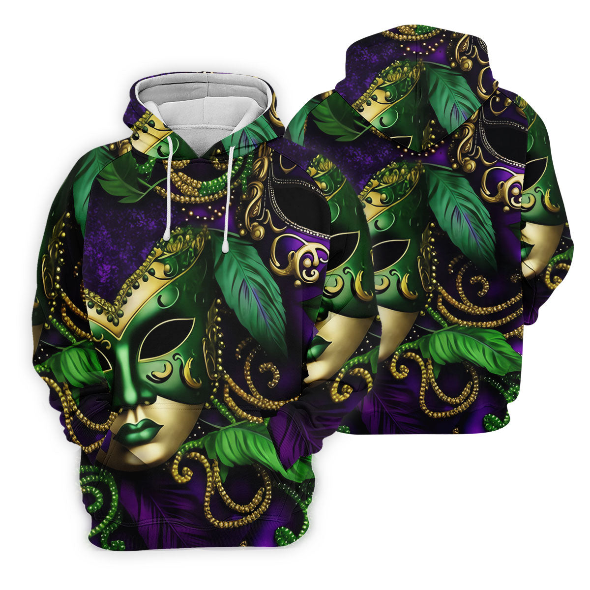 Purple Green Gold Carnival Mask Feather Print Mardi Gras Golf Shirt, Women's Golf Tops, Ladies Golf Shirts