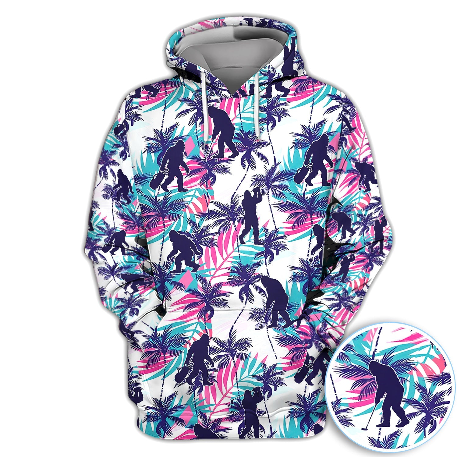 Funny Bigfoot Golfer Tropical Pattern Golf Shirt, Sasquatch Palm Golf Shirt For Men, Golfer Gift