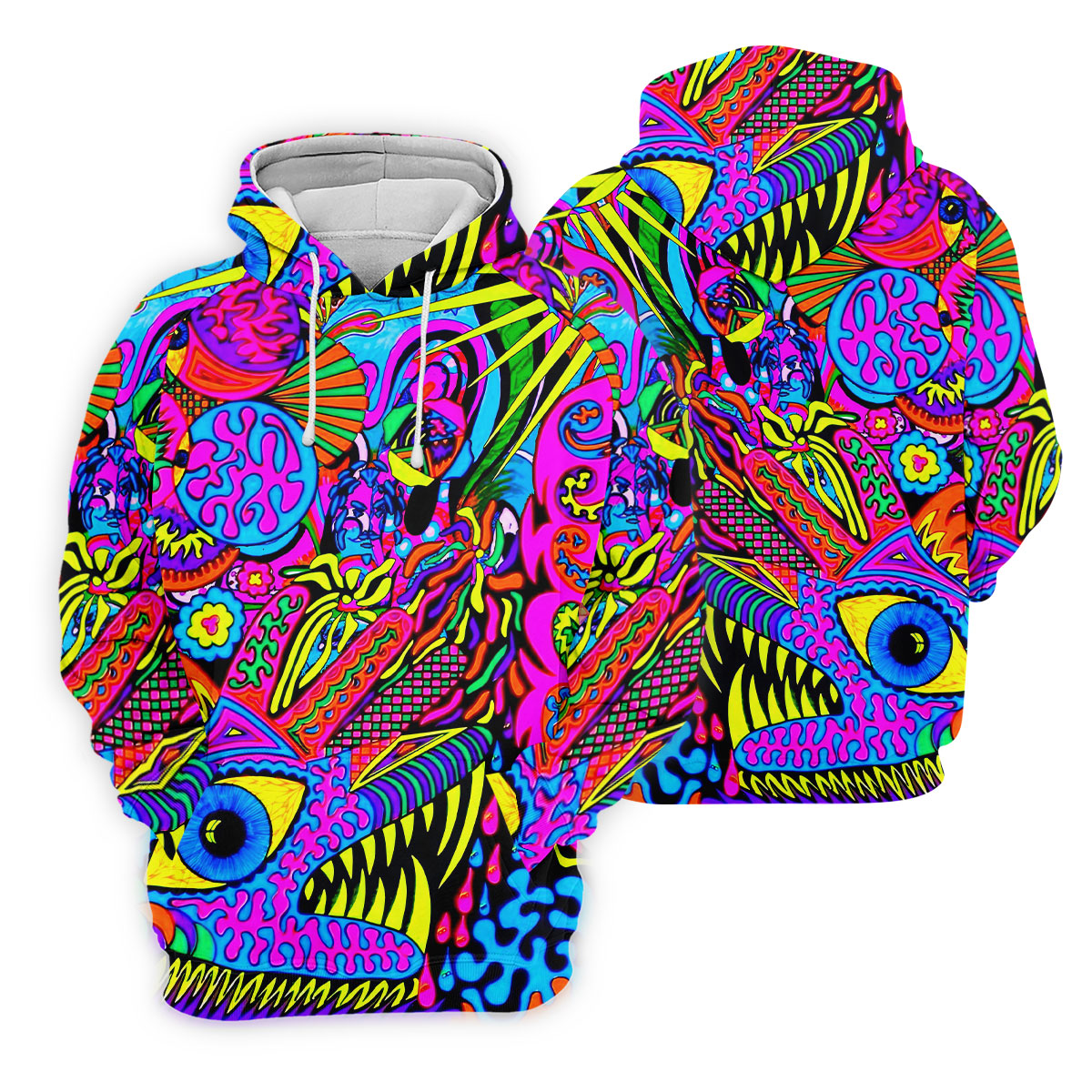 Neon Psychedelic Abstract Eye Pattern Golf Shirt, Mens Golf Polo, Printed Golf Shirts, Golf Polo Shirts For Men