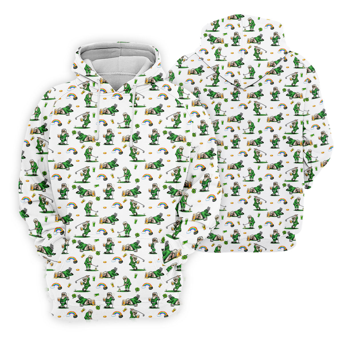 St Patrick's Day Leprechaun Character Golf And Beer White Golf Shirt, Fun Women's Golf Shirts, Ladies Golf Polos