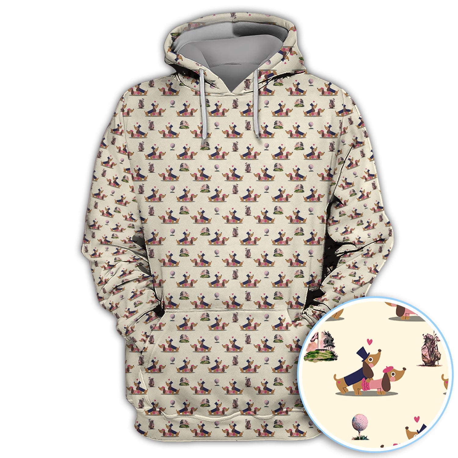 Dachshund Love Pattern Golf Shirt, Wiener Dog Golf Polos, Golf Gift For Golfer