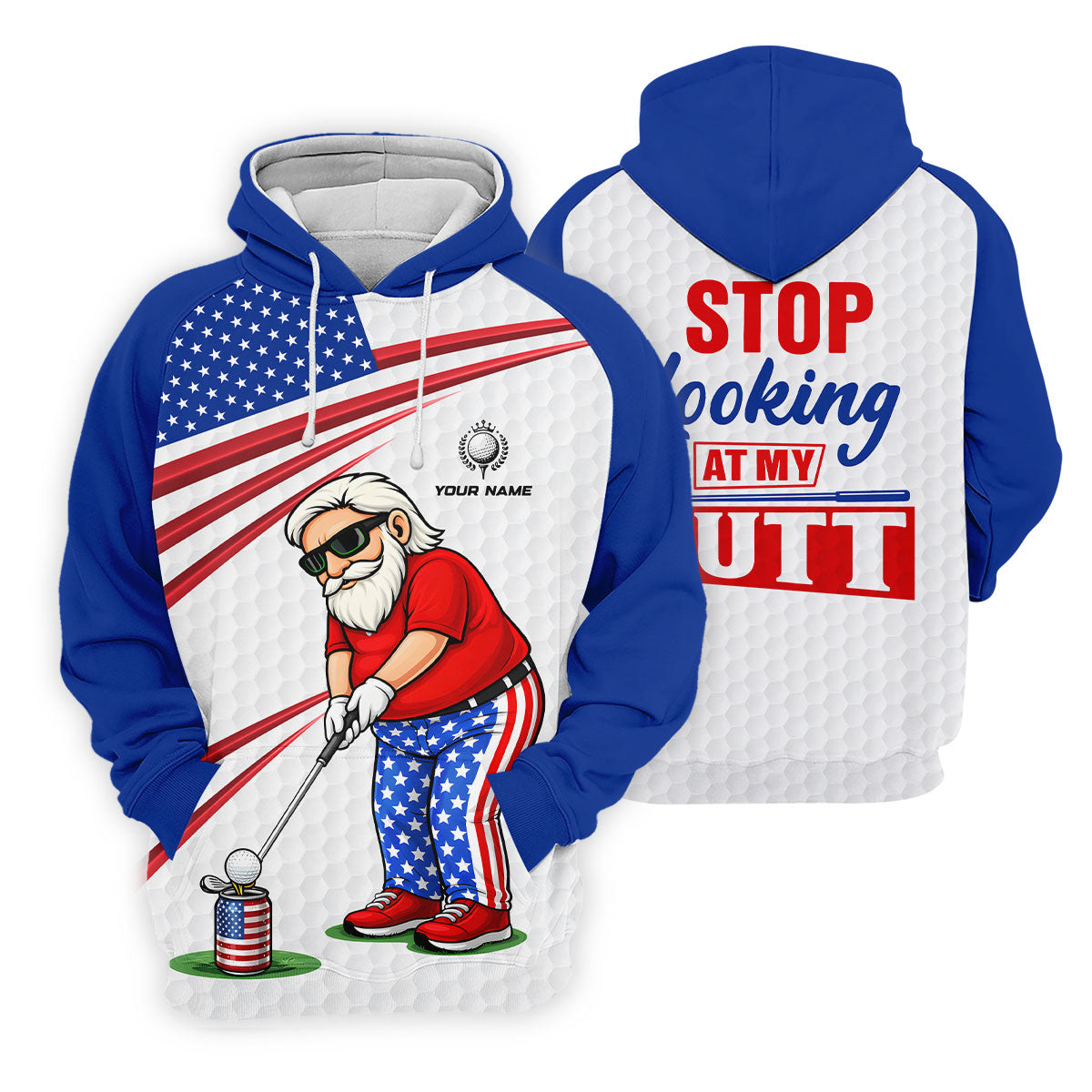 Stop Looking At My Putt Golf Ball Pattern 250 Years Patriotic 4th Of July Golf Shirts For Men