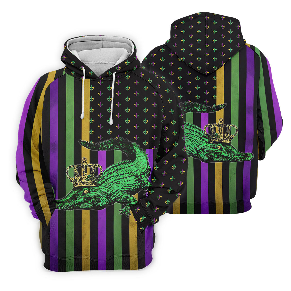 Mardi Gras Aligator Purple Green Gold Vertical Stripes Fleur De Lis Women's Golf Tops, Ladies Golf Shirt
