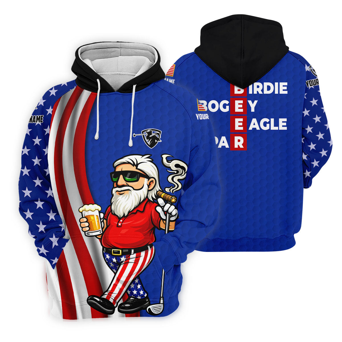 Patriotic Man Golf And Beer Funny 4th Of July Navy Golf Shirt, 250 Years Of America Women's Golf Tops