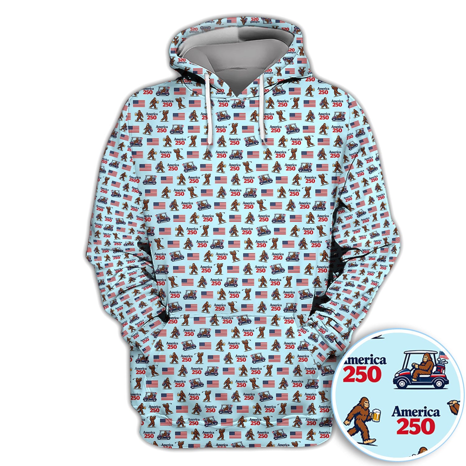 Bigfoot America 250 Pattern Golf Polos, Crazy Bigfoot Golf Shirt For Men, Funny Golf Shirt