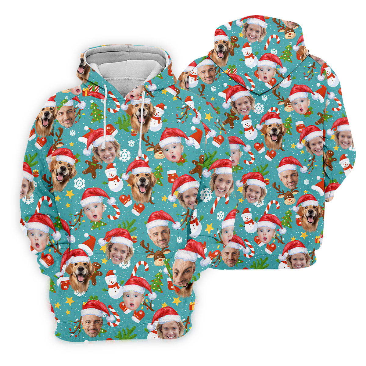 Custom Face Cute Christmas Pattern Teal Golf Shirt, Christmas Golf Shirt, Golf Gifts For Women