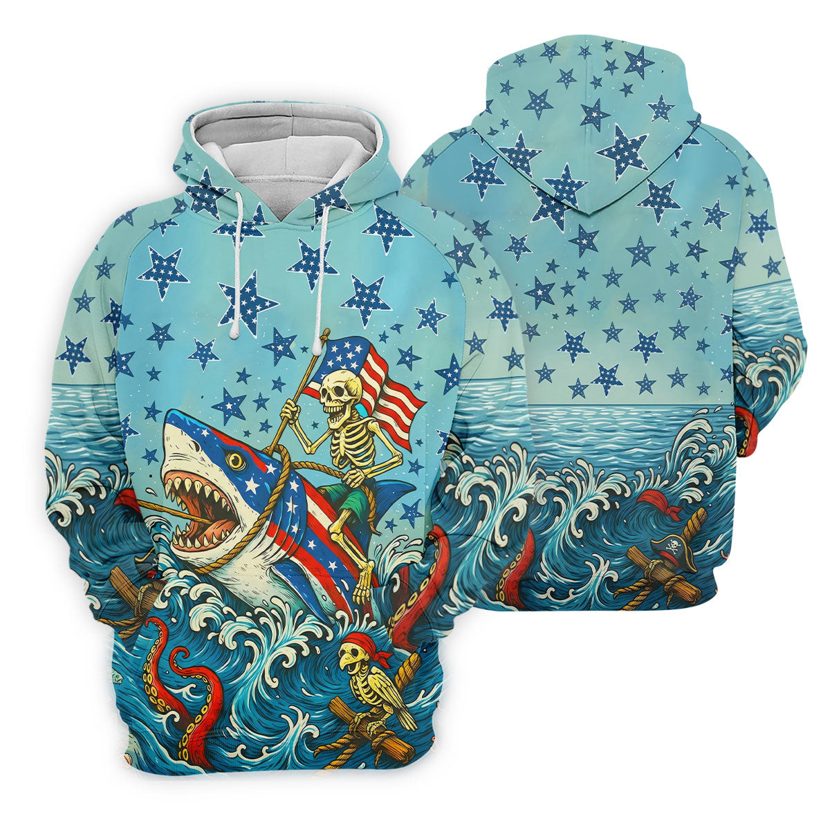 Skeleton Riding Shark Patriotic Golf Shirt, 4th Of July Golf Shirt, 250 Years Golf Shirt For Women