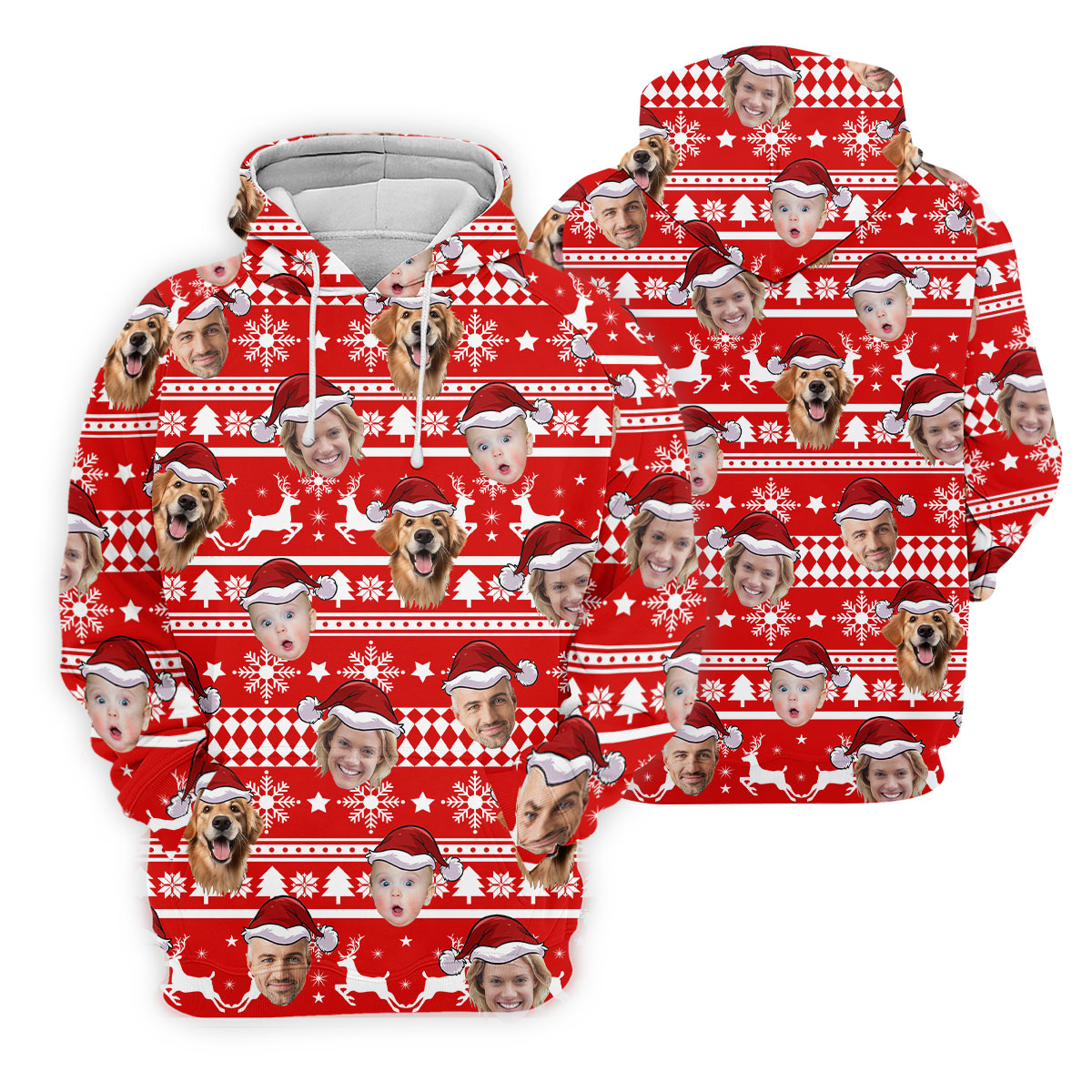 Custom Face Red And White Christmas Women's Golf Tops, Ladies Golf Shirts, Christmas Golf Gift