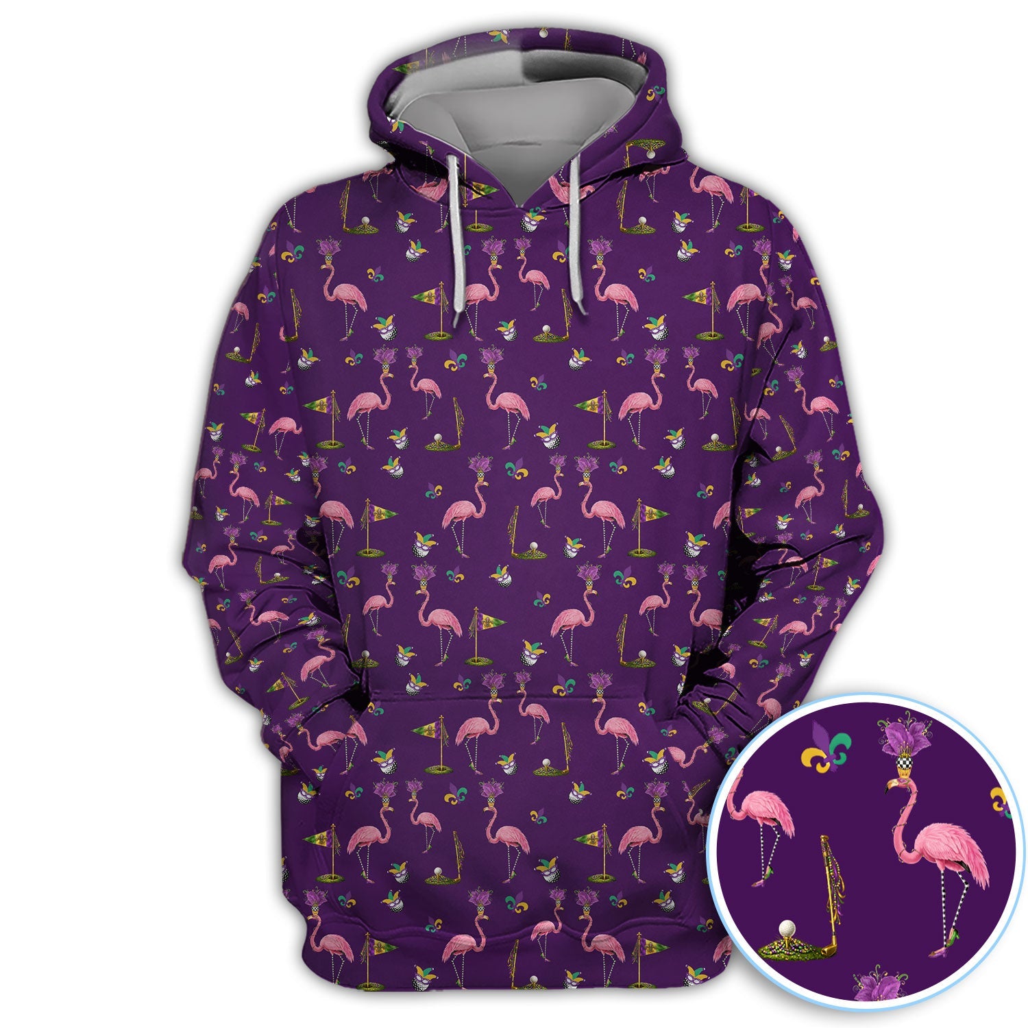 Flamingo Mardi Gras Golf Polos For Golfer, Funny Holiday Pattern Golf Shirt, Golf Gift For Men