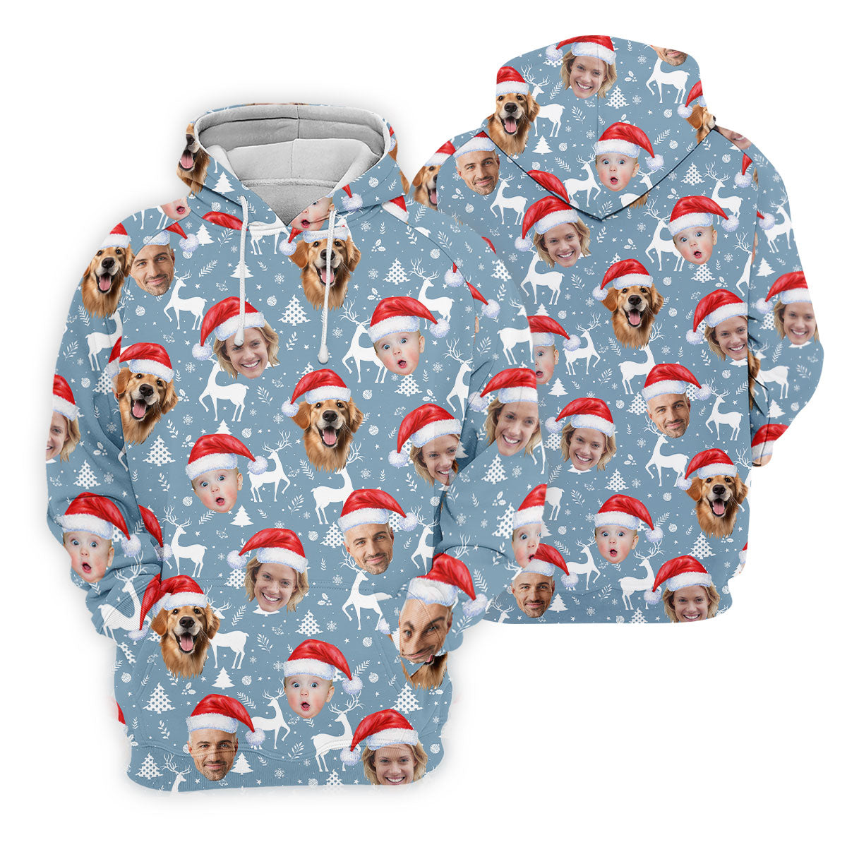 Custom Face Reindeer Pattern Ice Blue Christmas Golf Shirt, Women's Golf Tops, Golf Gift For Ladies