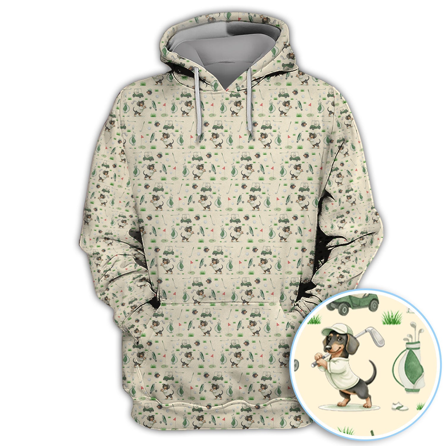 Funny Wiener Dog Golf Shirt, Dachshund Pattern Golf Polos, Crazy Golf Gift For Men