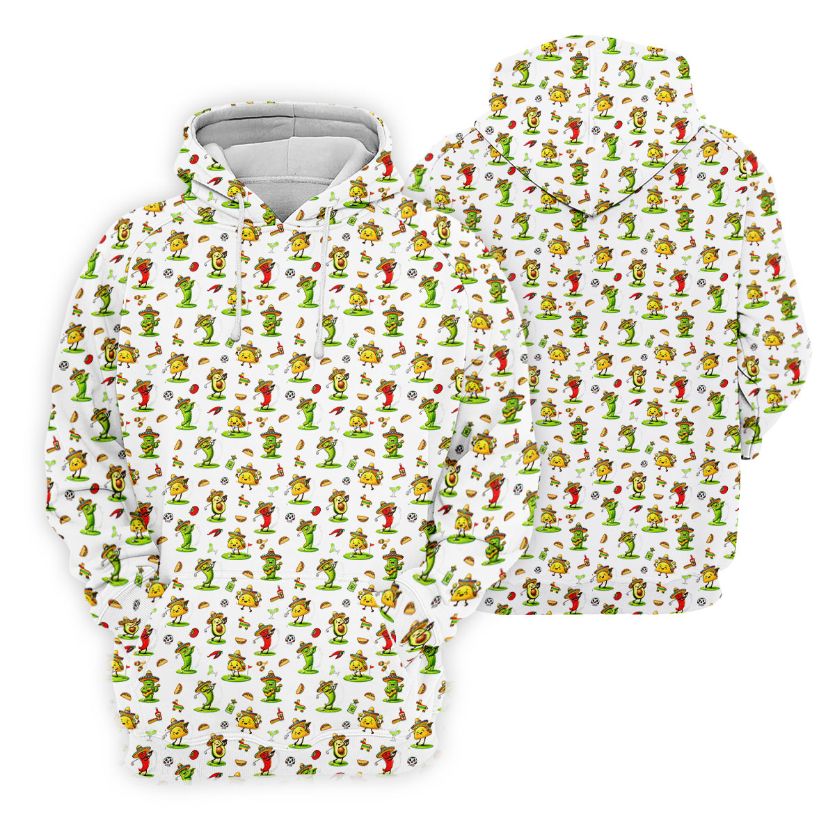Mexican Cartoon Food Characters Cinco De Mayo Celebration Fiesta Themed White Golf Shirts For Men