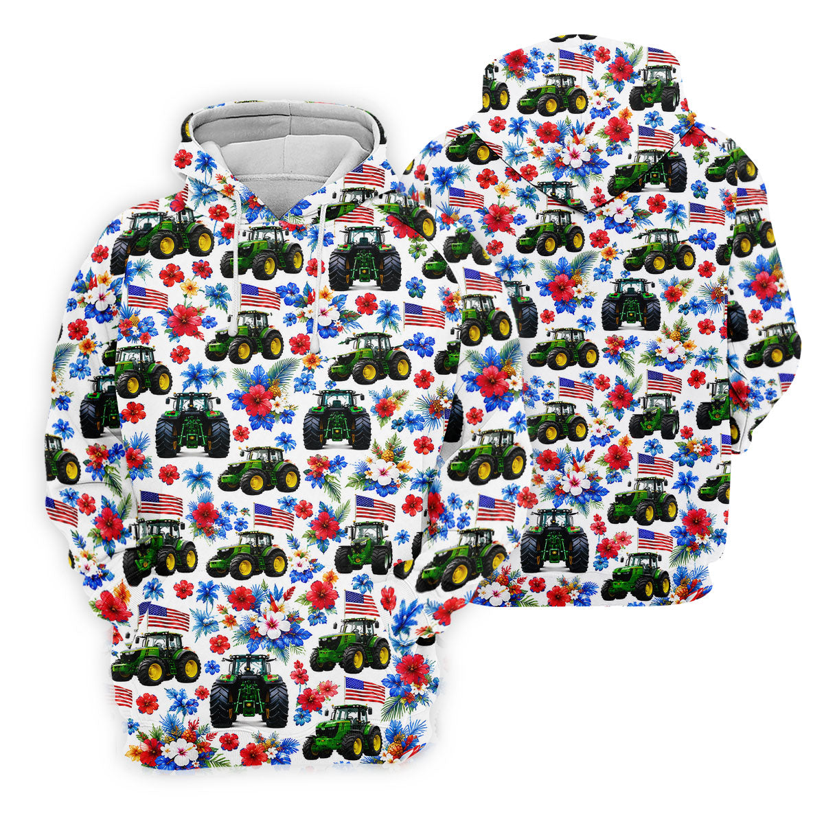 American Tractor Golf Shirt, Patriotic Wildflower Country Farm Pattern, Golf Shirt For Women