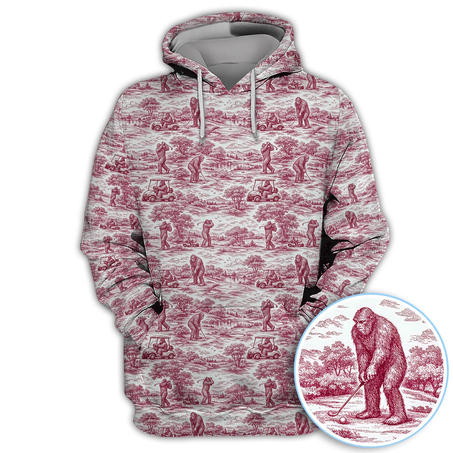 Crazy Bigfoot Pattern Golf Polos, Funny Sasquatch Golf Shirt For Men, Golf Gift For Golfer