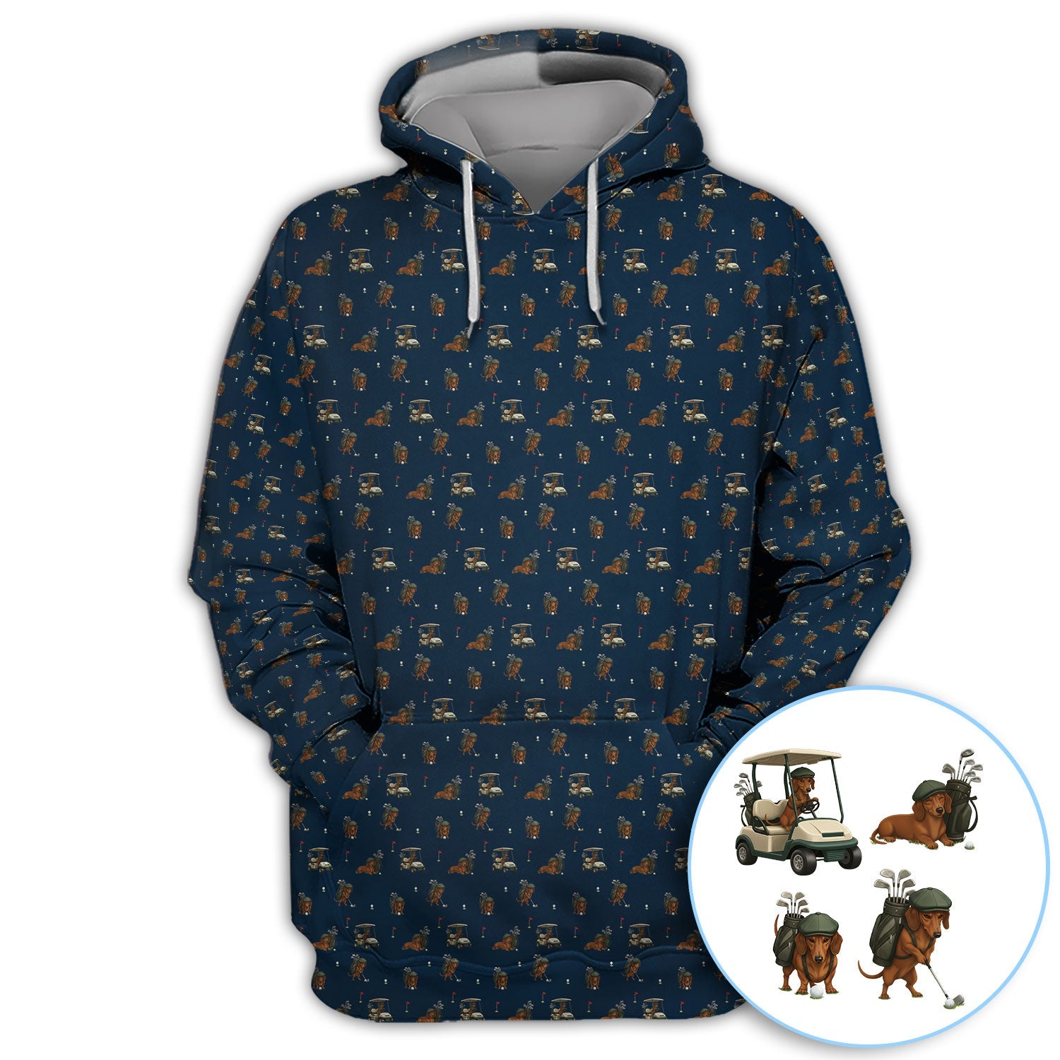 Funny Dachshund Golf Shirt, Wiener Dog Pattern Polos For Men, Golf Gift For Golfers