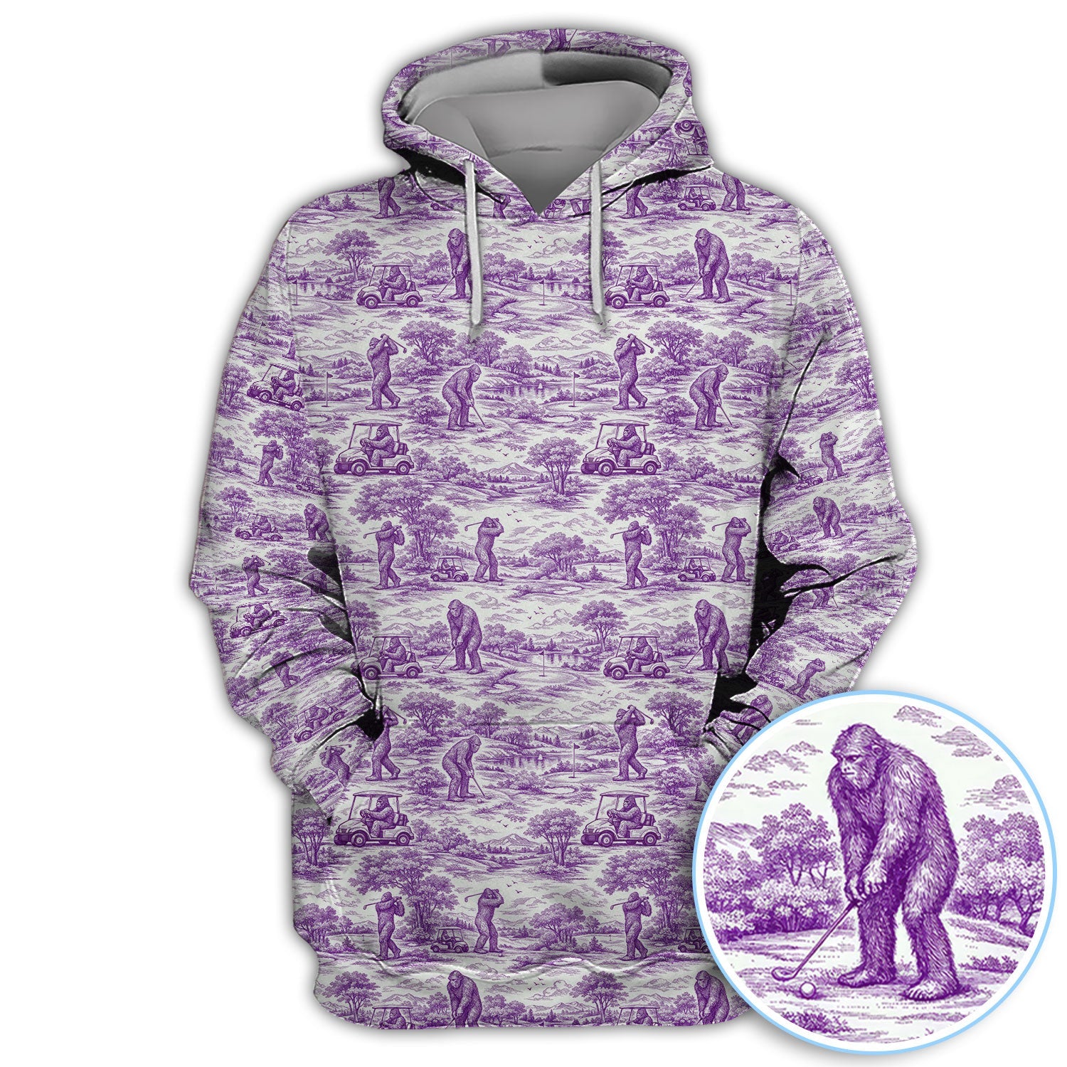 Crazy Bigfoot Pattern Golf Polos, Funny Sasquatch Golf Shirt For Men, Golf Gift For Golfer