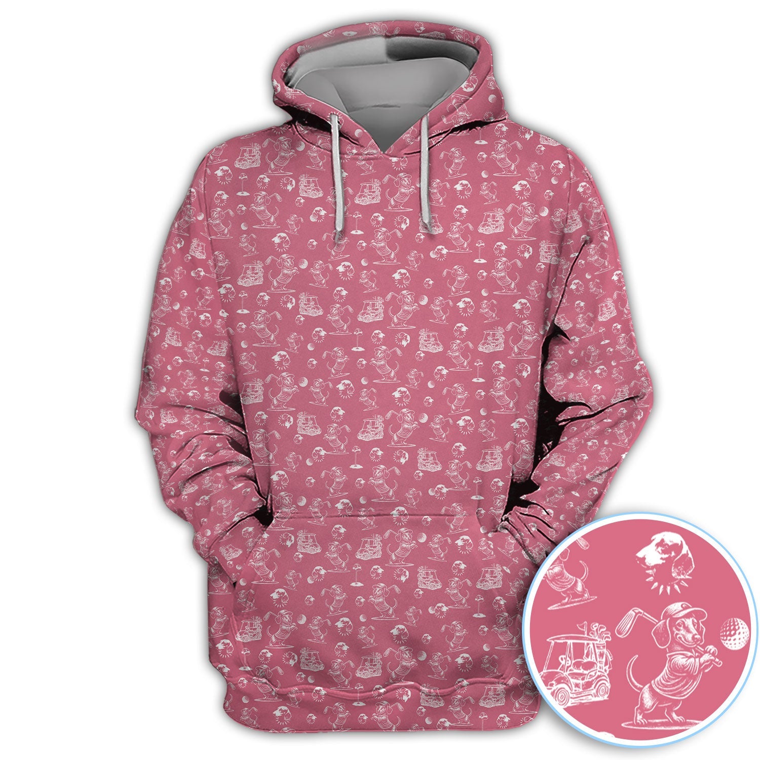 Funny Dachshund Pattern Golf Shirt For Men, Wiener Dog Golf Polos For Golfer, Dad Golf Gift