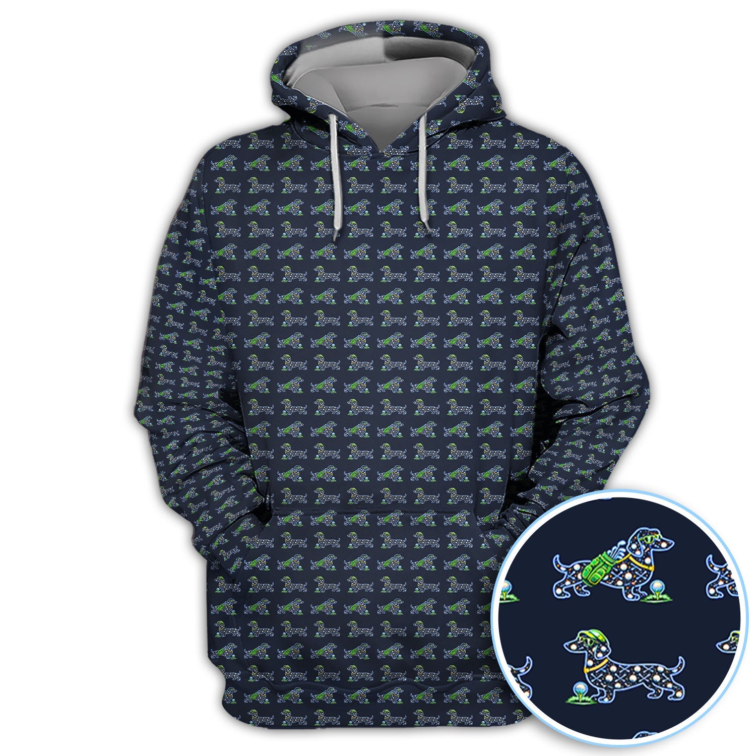 Funny Dachshund Pattern Golf Polos, Wiener Dog Golf Shirt For Golfer, Golf Gift For Men