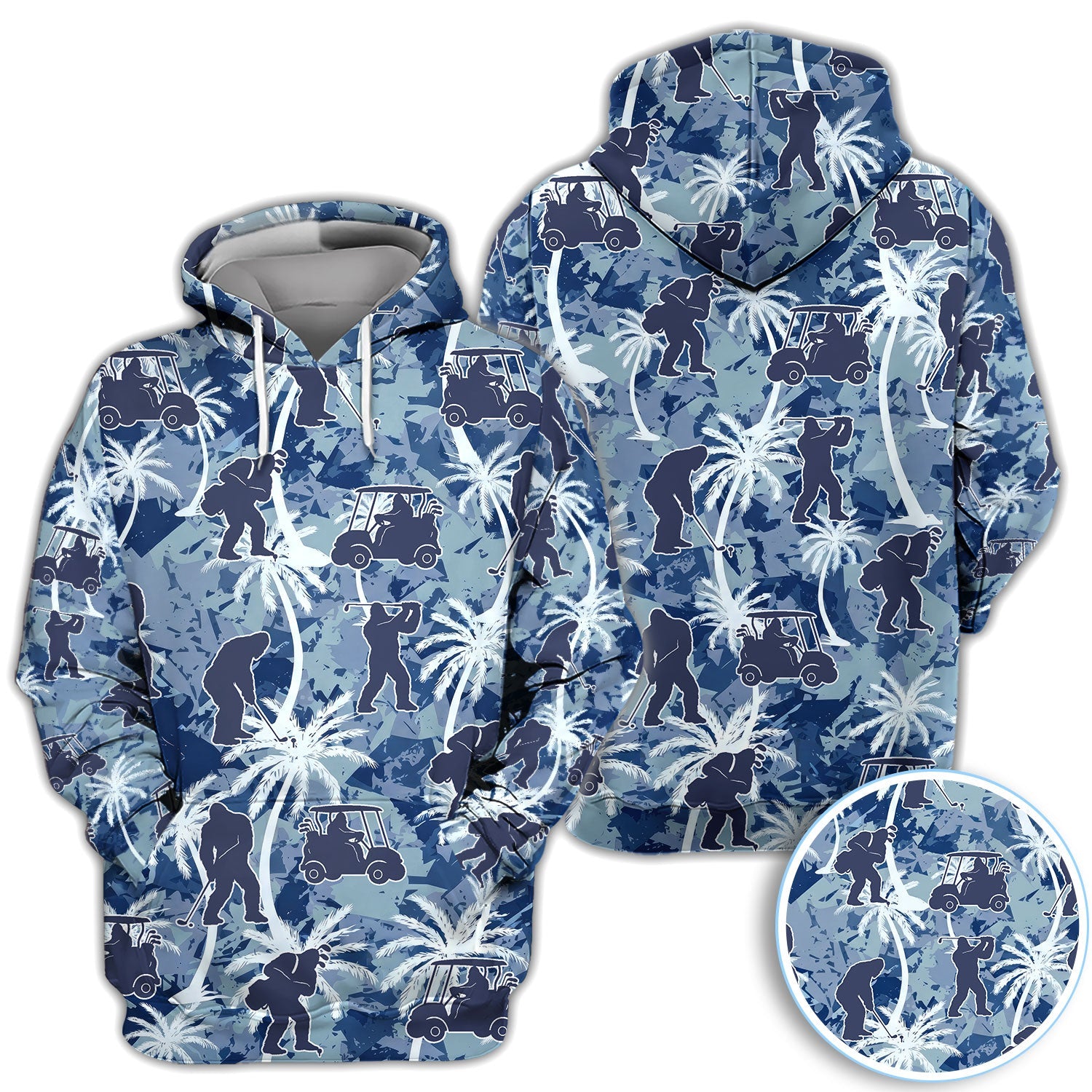 Funny Bigfoot Golf Cart Palm Tree Pattern Shirt, Sasquatch Golf Shirt For Men, Golfer Vacation Gift
