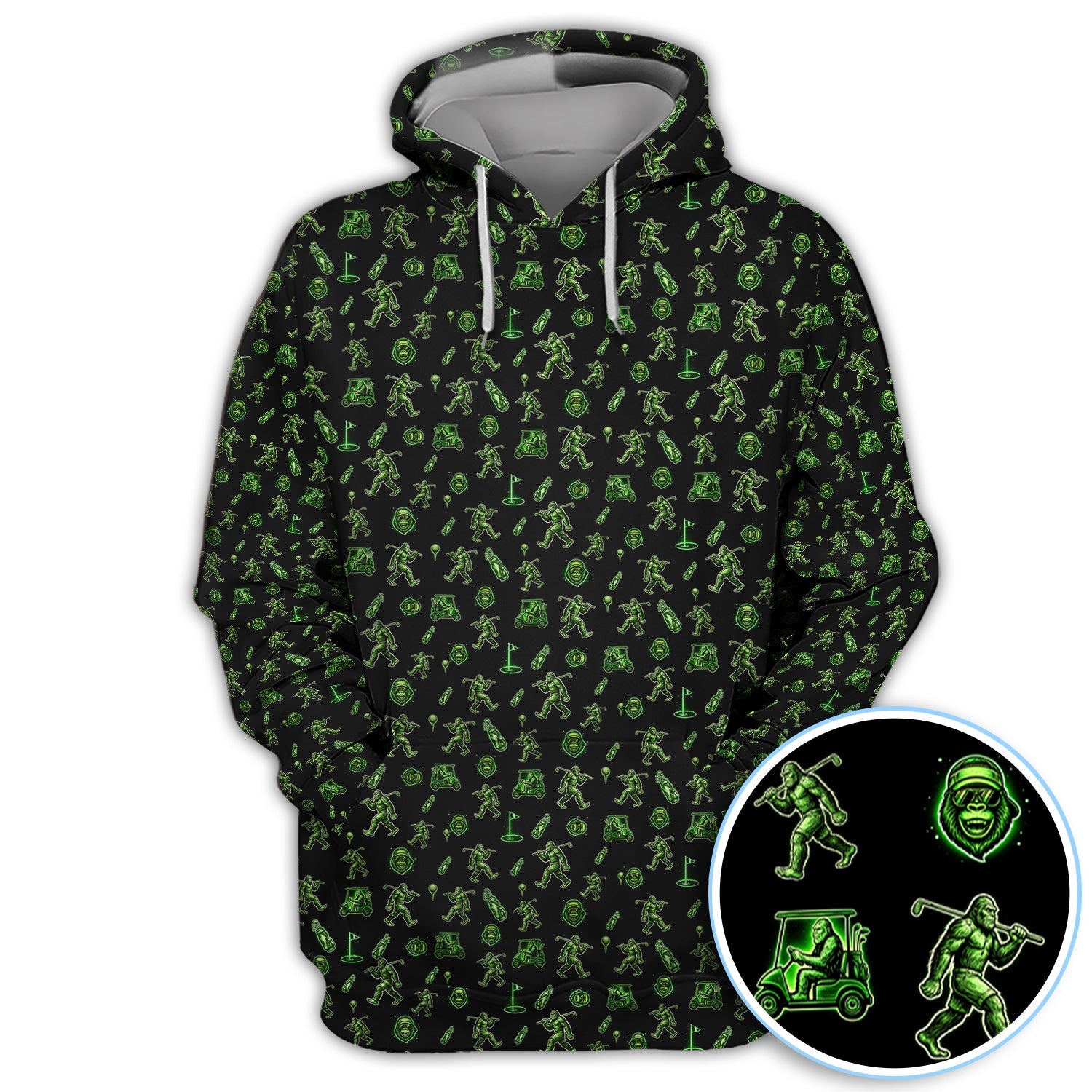 Sasquatch Neon Green Golf Pattern Shirt, Funny Bigfoot Golf Polos For Men, Golf Gift For Golfer