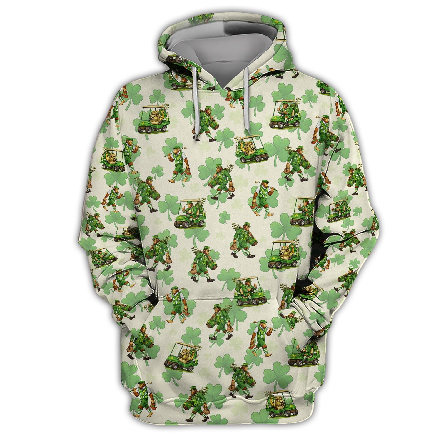 Funny Bigfoot Golf Polos For Men, St. Patrick’s Day Pattern Golf Shirt, Golf Gift For Golfer