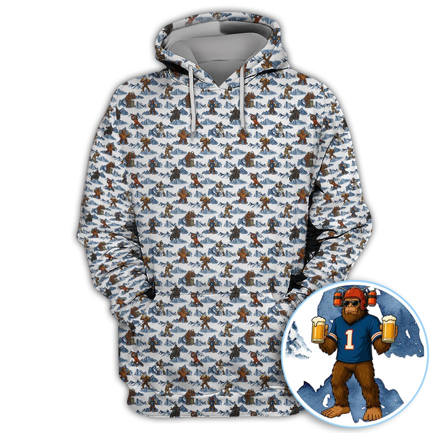 Bigfoot Pattern Golf Shirt, Sasquatch And Beer Golf Shirt For Men, Gift For Golfer