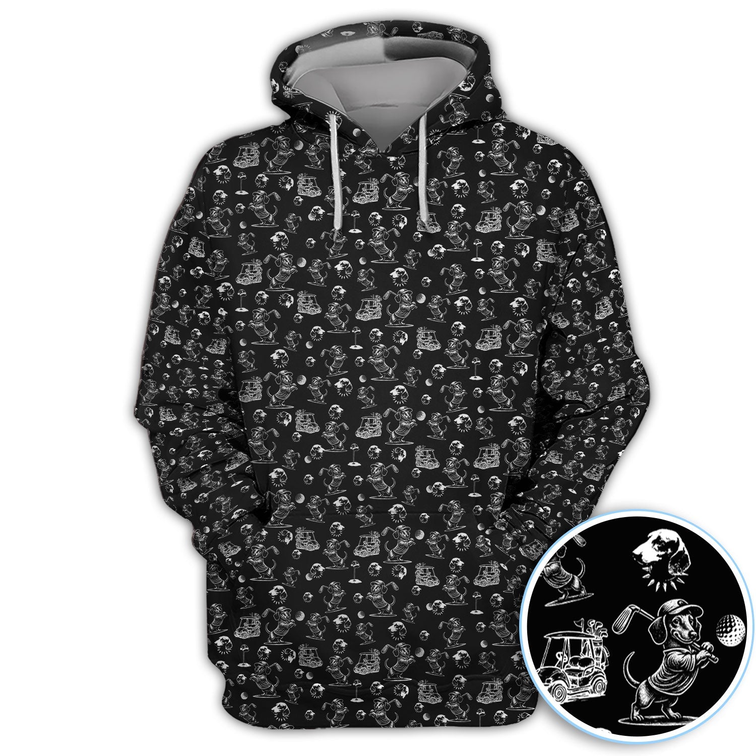 Funny Dachshund Pattern Golf Shirt For Men, Wiener Dog Golf Polos For Golfer, Dad Golf Gift
