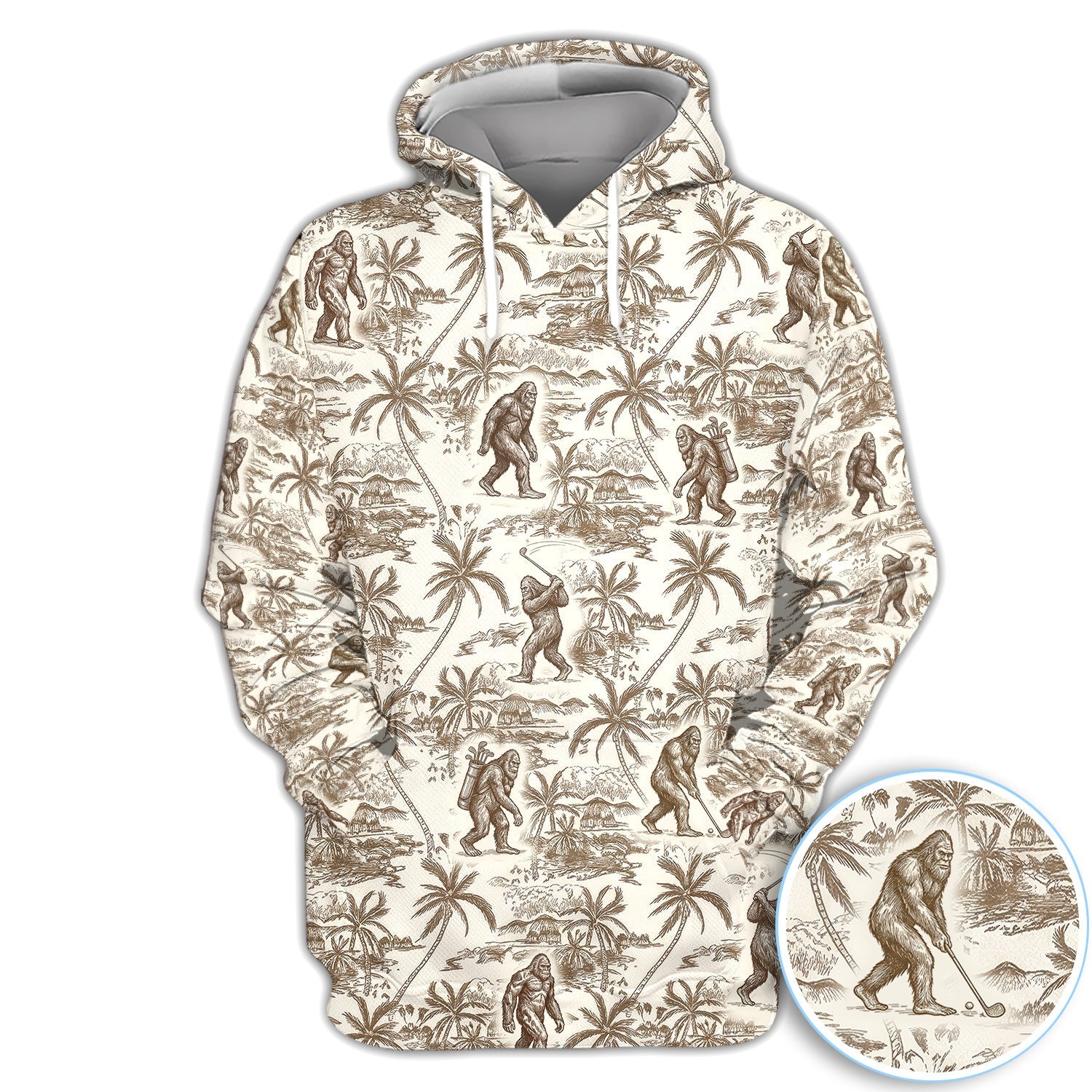 Vintage Bigfoot Tropical Pattern Golf Shirt, Sasquatch Island Golf Shirt For Men, Golfer Gift