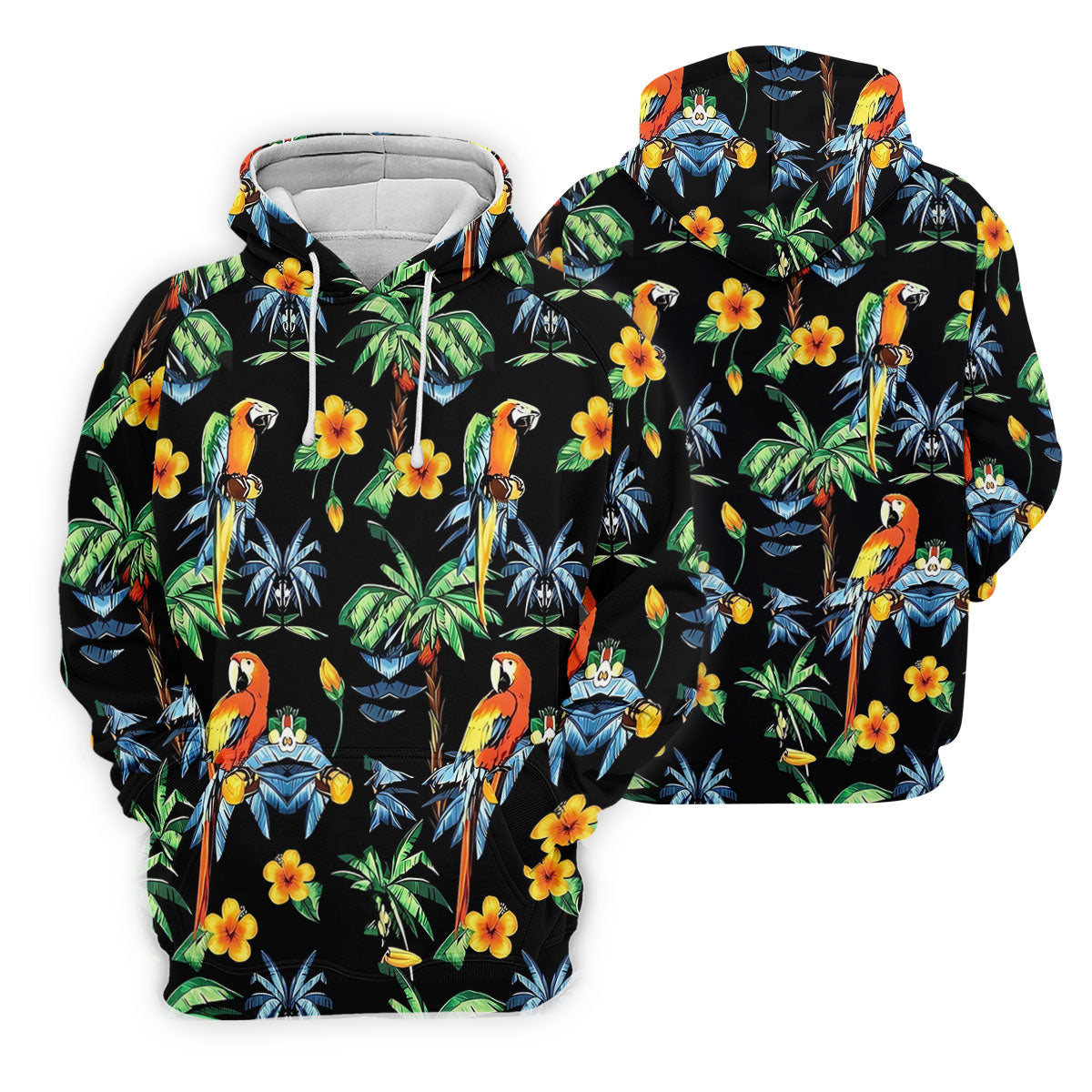 Black Tropical Parrot Palm Flower Pattern Golf Shirt, Women’s Golf Polo, Ladies Golf Shirts, Golf Tops For Women