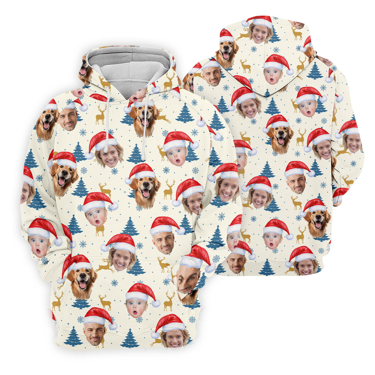 Custom Face Pine Tree Pattern Beige And Navy Christmas Golf Shirt, Ladies Golf Shirts, Golf Gifts For Women