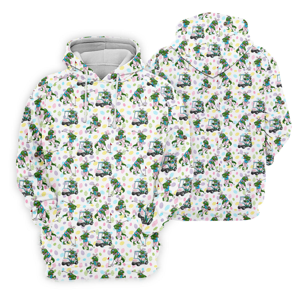 T-Rex Bunny Colorful Easter Egg Women Golf Top, Fun Women's Golf Shirts, Ladies Golf Shirts