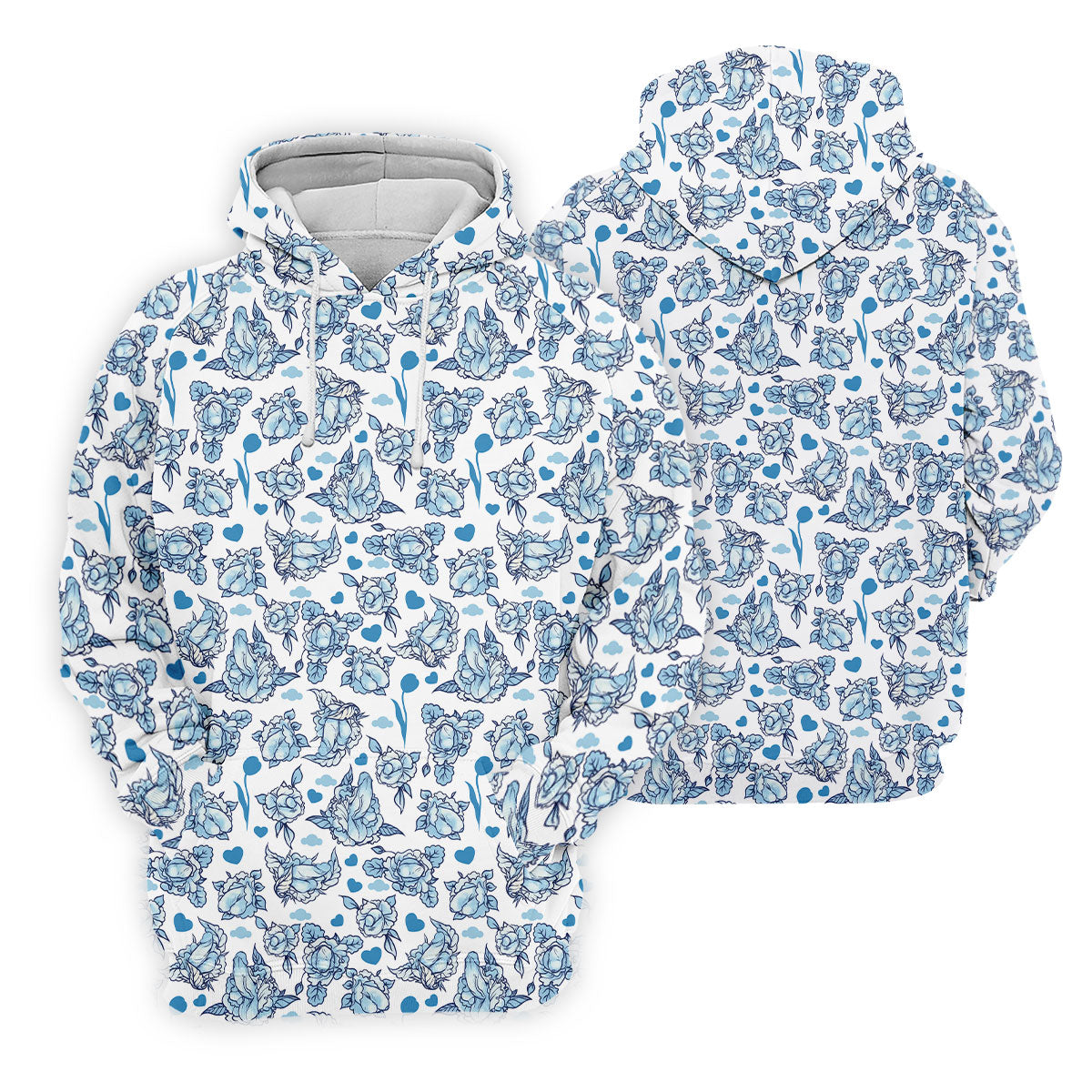 Blue Rose Floral Heart Pattern Golf Shirt, Women's Golf Tops, Golf Polo For Women