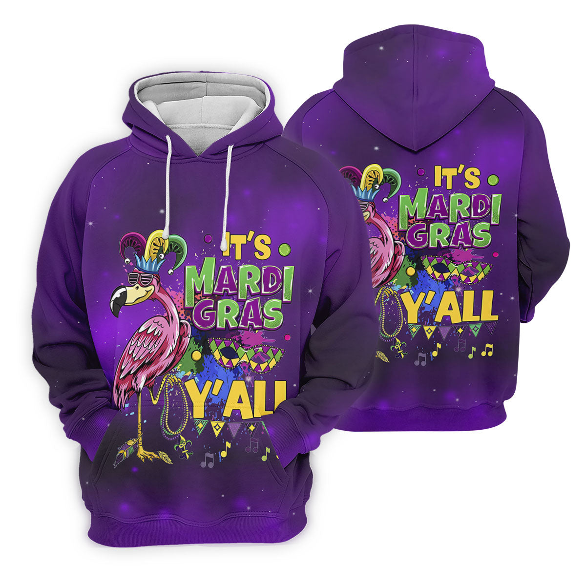 It's Mardi Gras Y'All Funny Flamingo Purple Golf Shirt, Women's Golf Tops, Ladies Golf Shirt