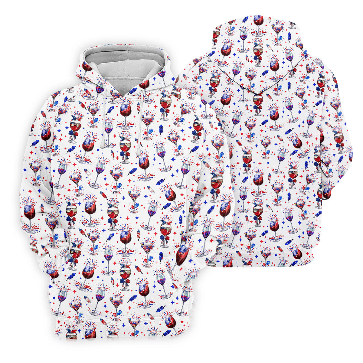 Wine And Martini American Flag Pattern Patriotic 4th Of July White Golf Shirt, 250th Anniversary Women's Golf Tops