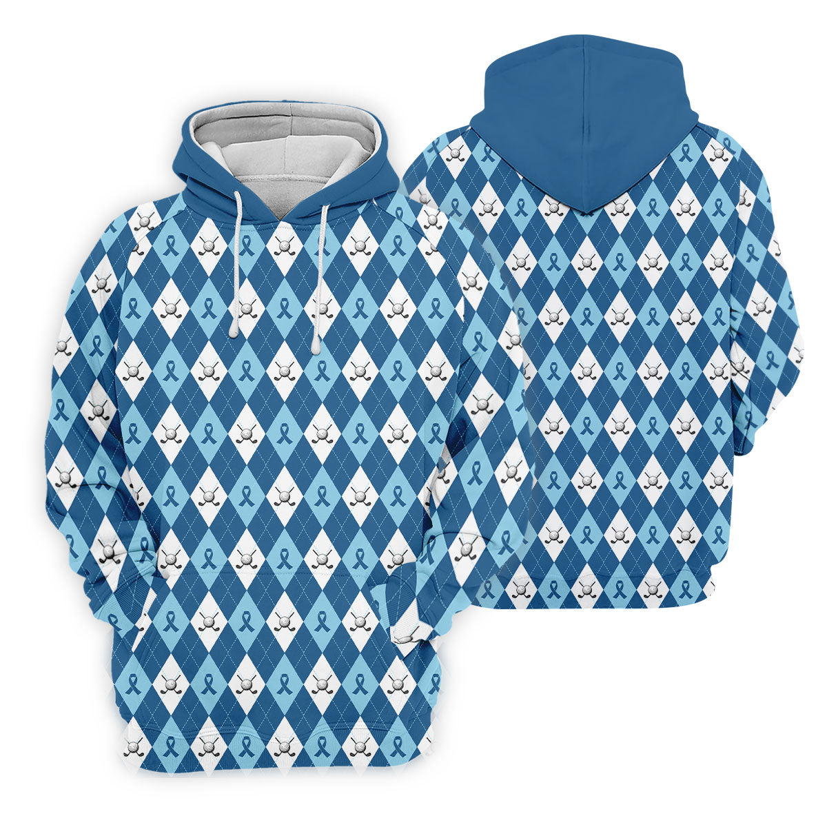 Prostate Cancer Blue And White Argyle Pattern Women's Golf Tops, Cancer Survivor Shirt, Cancer Awareness Shirt
