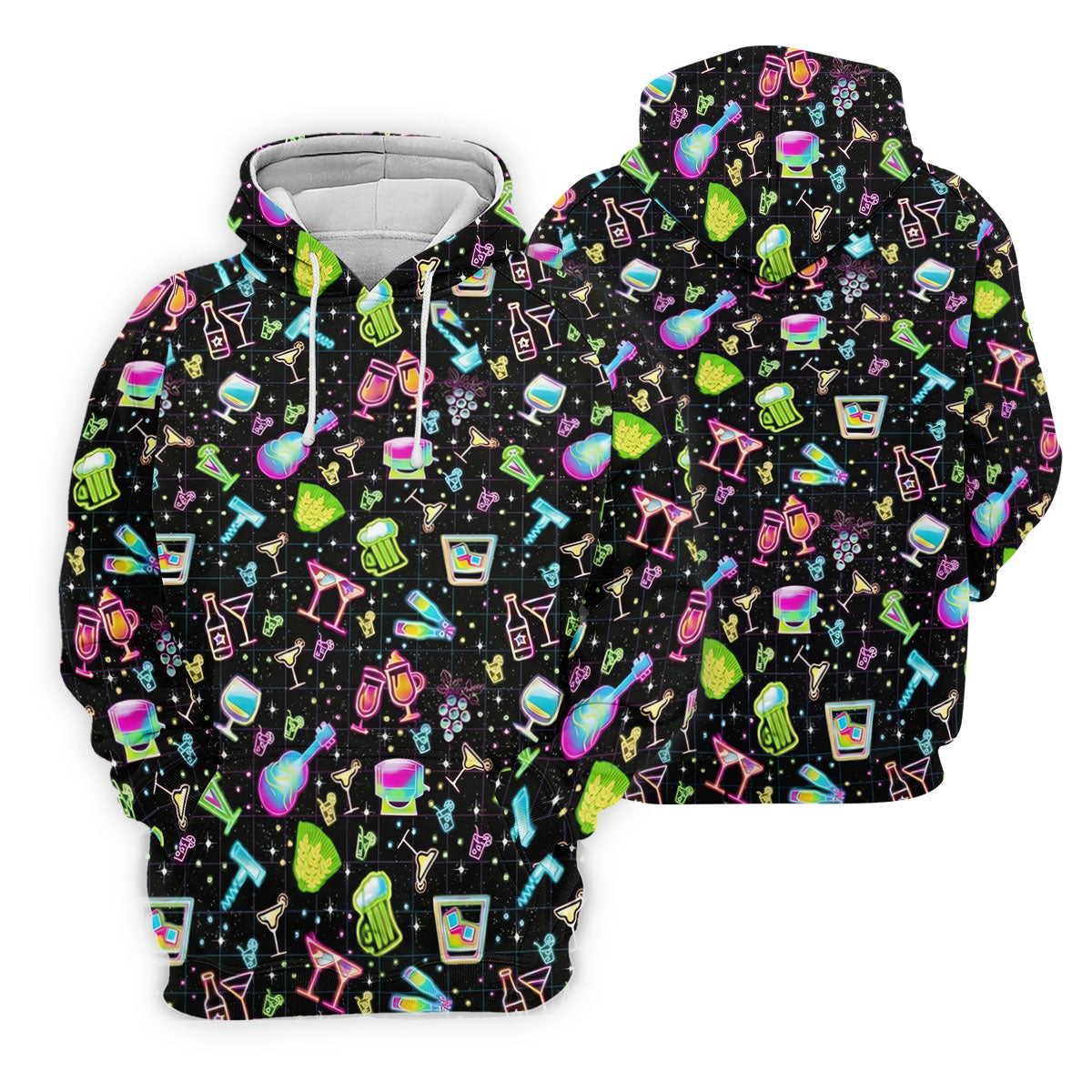 Neon Cocktail Party Pattern Golf Shirt, Women's Golf Shirt, Hawaiian Golf Shirt