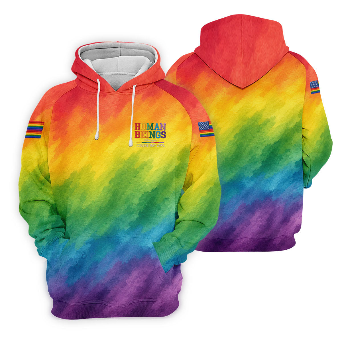 Human Beings LGBT Rainbow Golf Tops For Men, LGBT Pride Month Gradient Watercolor Polo Shirts For Men