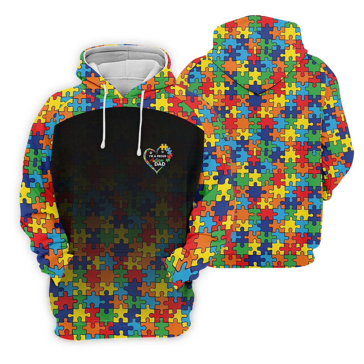 I'm A Proud Autism Dad Autism Awareness Puzzle Pattern Black Fade Golf Shirts For Men, Golf Gifts For Dad