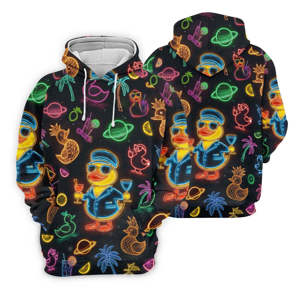Jet Black Neon Duck Tropical Pattern Golf Shirt, Women's Golf Shirt, Hawaiian Golf Shirt, Golf Polo For Women