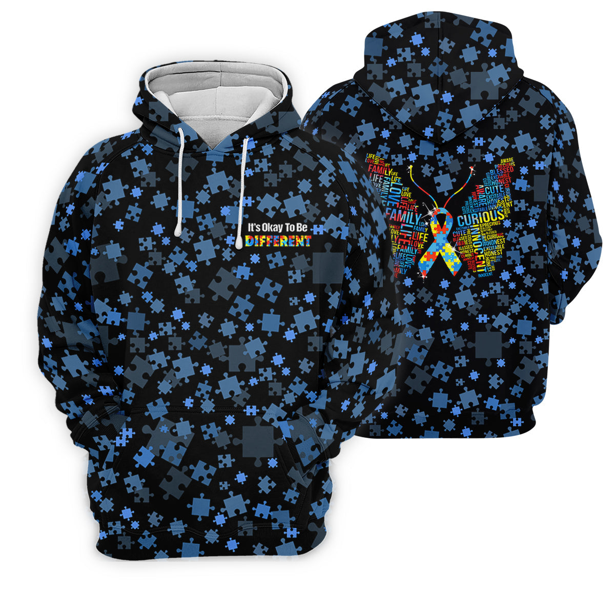 It's Okay To Be Different Autism Awareness Black And Blue Puzzle Pattern Ladies Golf Shirts, Golf Shirt For Women
