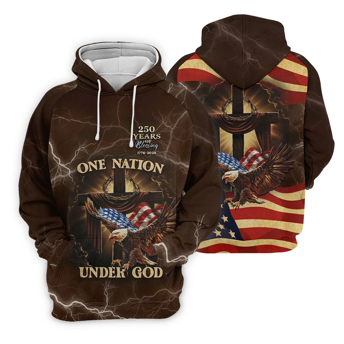 One Nation Under God 250 Years Faith Cross Golf Tops For Men, Patriotic Father's Day Golf Shirt