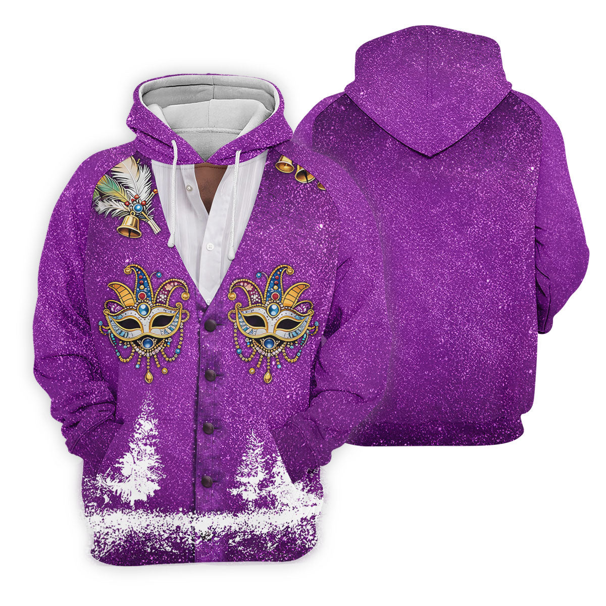 Masquerade Mask Feather Mardi Gras Glitter Print Purple Golf Shirt, Women's Golf Tops, Ladies Golf Shirts