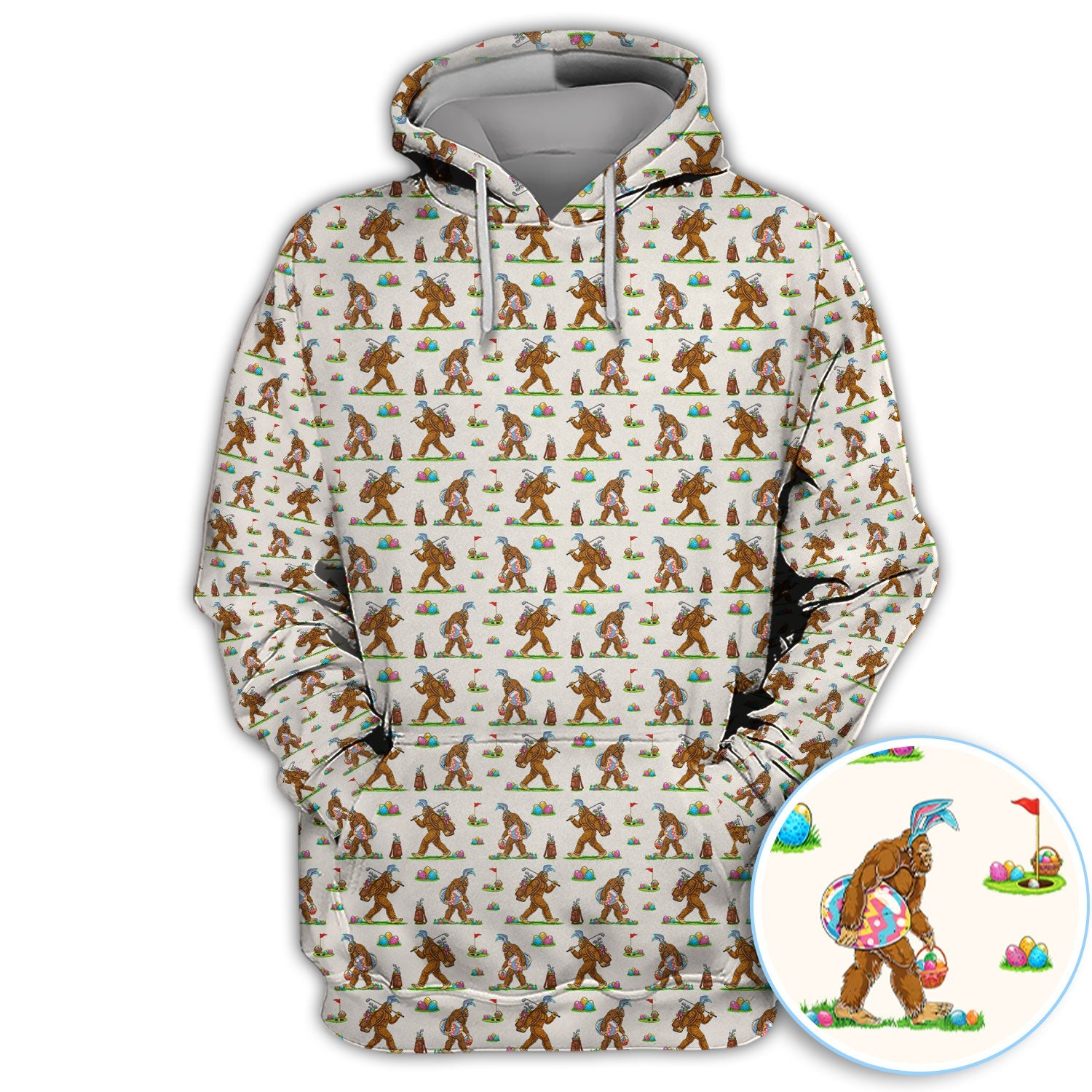 Bigfoot Easter Pattern Golf Polos, Bunny Sasquatch Golf Shirt For Men, Easter Day Shirt For Golfer