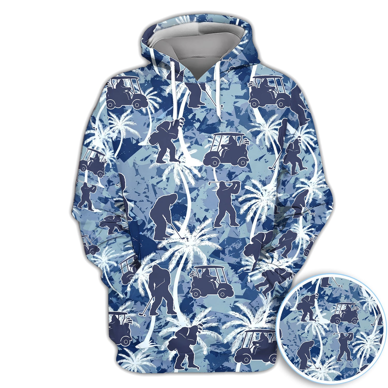 Funny Bigfoot Golf Cart Palm Tree Pattern Shirt, Sasquatch Golf Shirt For Men, Golfer Vacation Gift